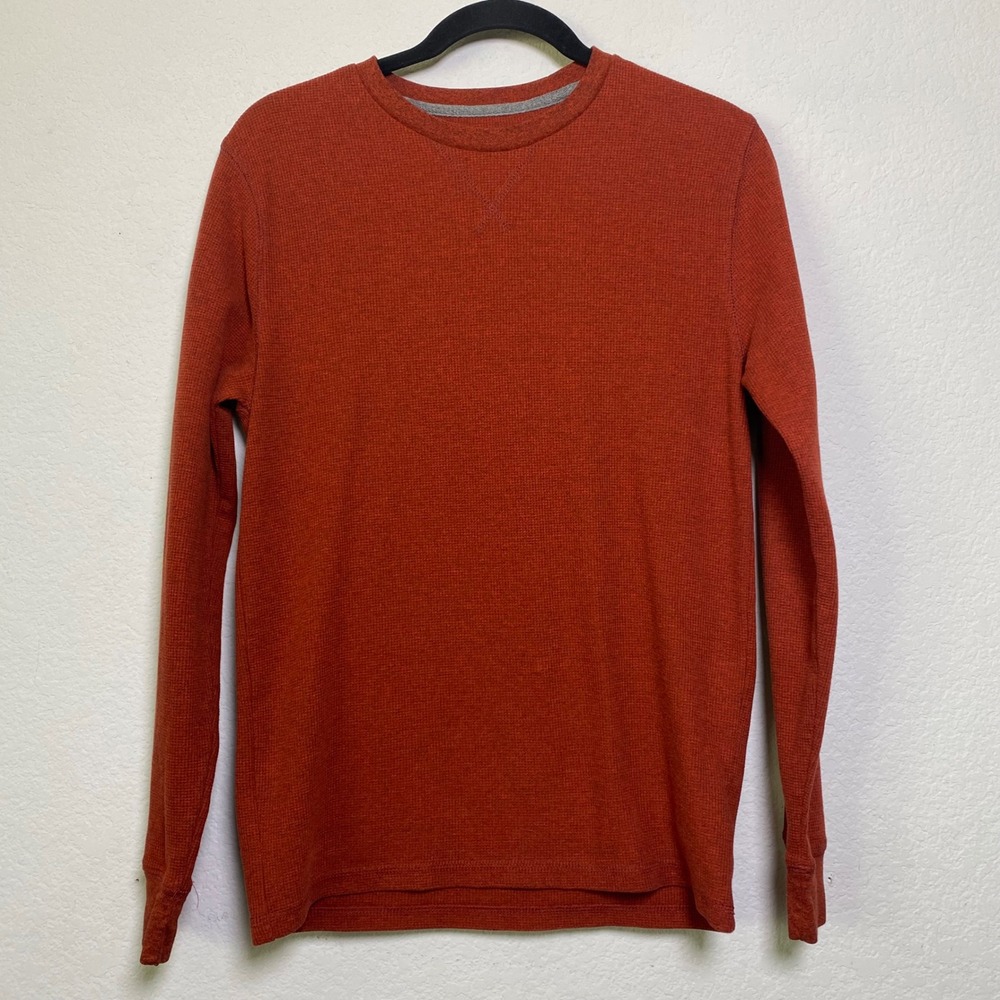 Old Navy Mens Medium Long Sleeve Thermal‎ Waffle Knit Crewneck Shirt Red Orange